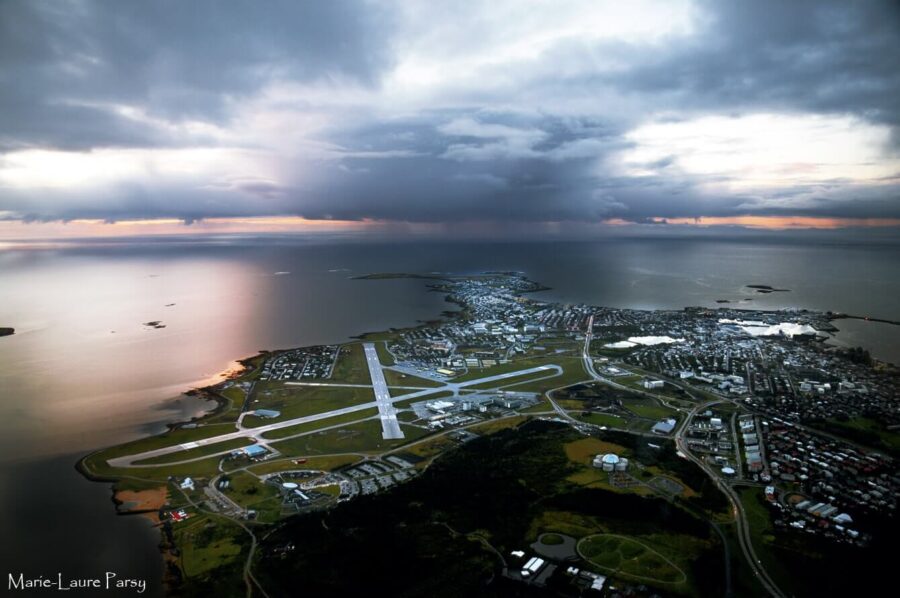 Beautiful Reykjavik Airport at Sunset